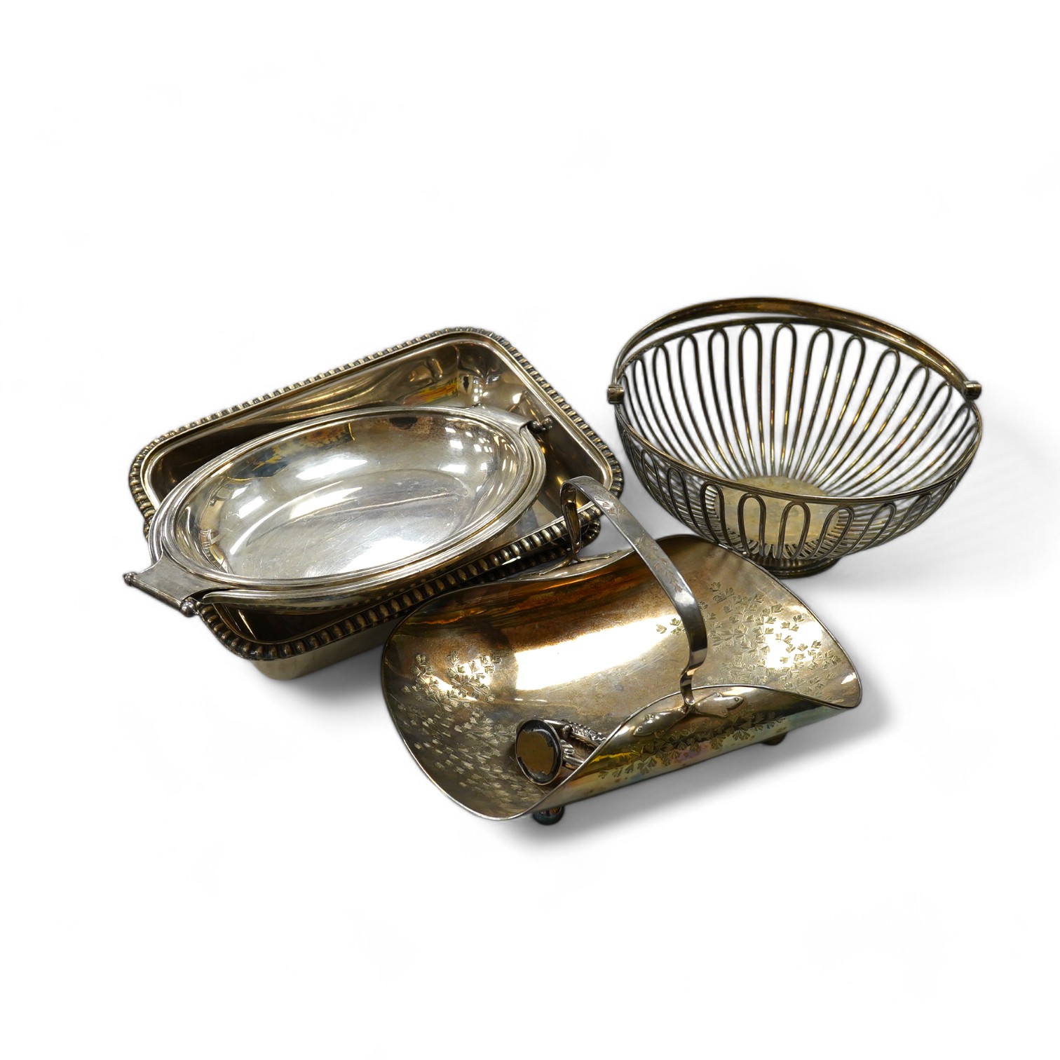 A group of assorted silver plated wares. Condition varies